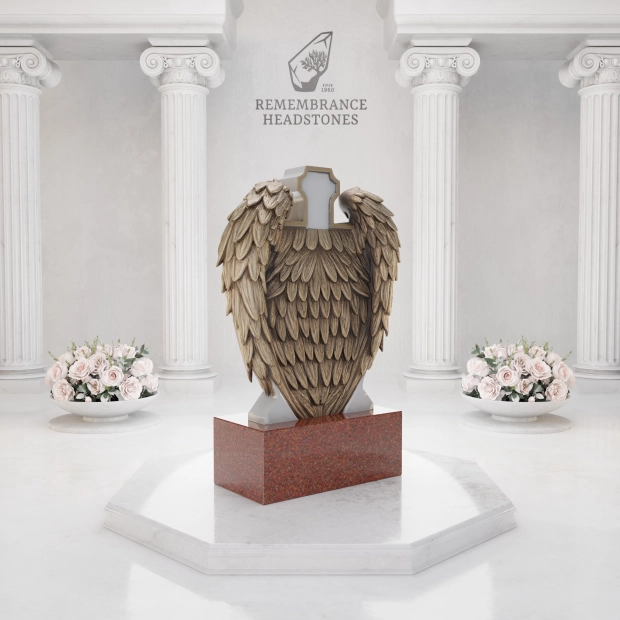 Luxury Cross with Guardian Angel Wings Granite Headstone