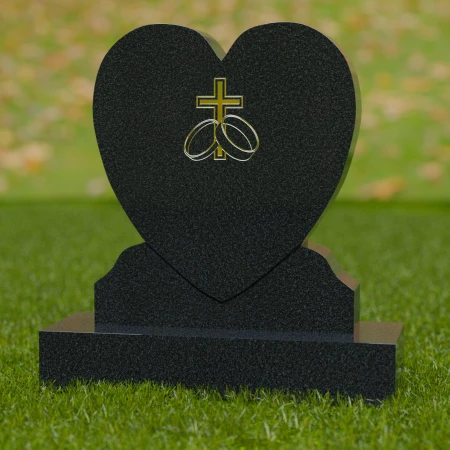 1675 - Heart-Shaped Memorial Headstone with Cross and Rings – A Tribute to Love and Faith