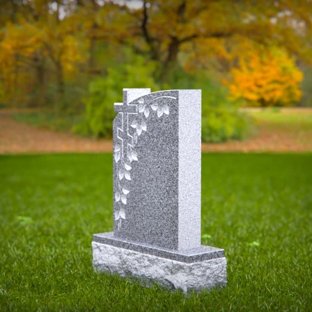 1499 - Granite Memorial Headstone with Cross and Vine Engraving - 8