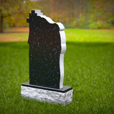 1510 - Granite Memorial Headstone with Dual Cross and Draped Design - 3