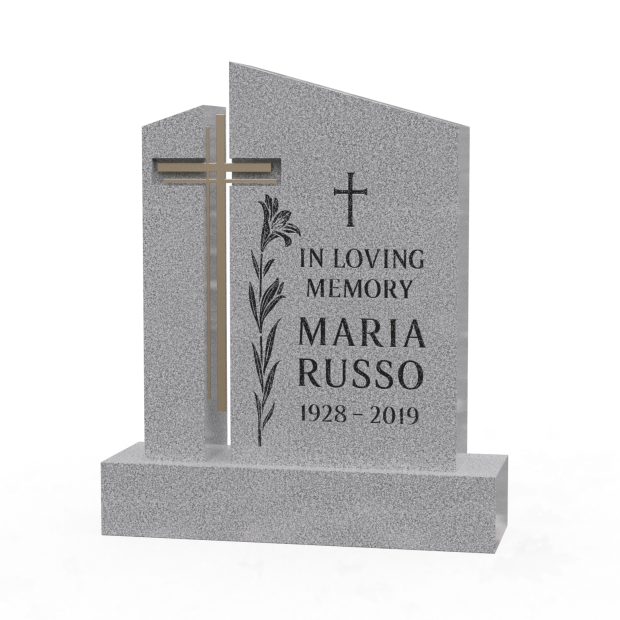 1201058 - Contemporary Split Memorial Headstone With Cross Accent