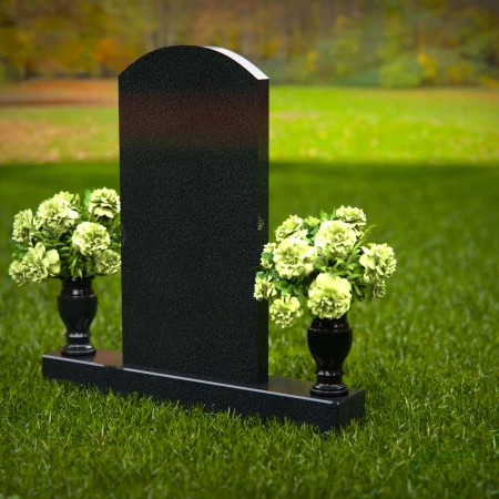 1255 - Timeless Granite Headstone with Polished Finish and Floral Vase Accents – A Perfect Memorial Tribute - 45