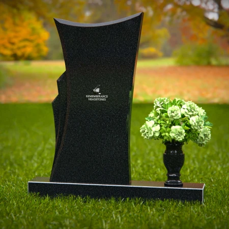 1268 - Contemporary Granite Headstone with Unique Flowing Design and Floral Vase – A Modern Memorial - 2