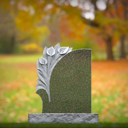 1475 - Granite Headstone with Elegant Floral Carving - 1