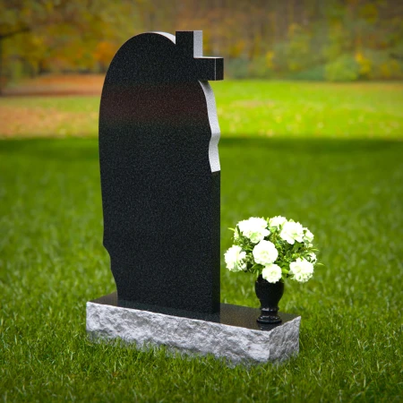 1371 - Graceful Asymmetrical Granite Headstone with Cross – A Symbol of Faith and Remembrance - 52