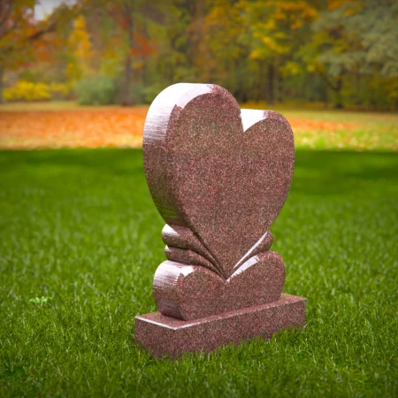 1488 - Elegant Red Granite Double Heart Memorial Headstone - 7