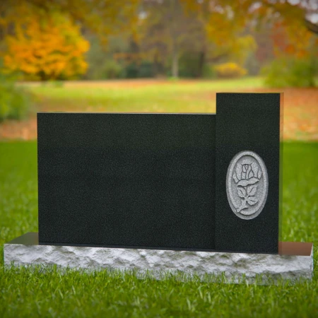 1589 - Modern Black Granite Headstone with Engraved Rose – Elegant Memorial