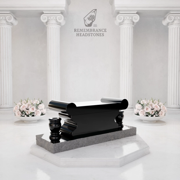  Luxury Jewish Granite Memorial Bench with Rolled Seat & Twin Vases
