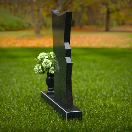 1268 - Contemporary Granite Headstone with Unique Flowing Design and Floral Vase – A Modern Memorial - 4