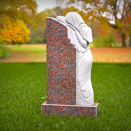 1509 - Granite Memorial Headstone with Mourning Angel Statue