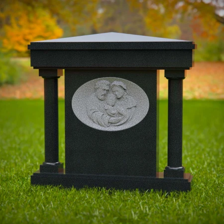 1561 - Black Granite Mausoleum Memorial with Engraved Religious Portrait