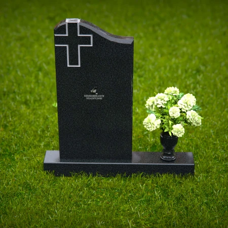 1287 - Granite Headstone with Cross Design and Flower Vase