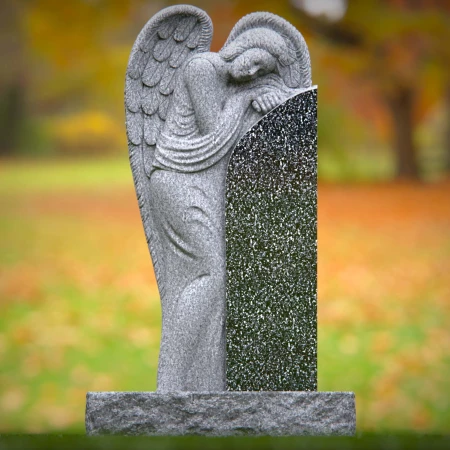 1513 - Granite Angel Headstone with Hand-Carved Sculpture - 5