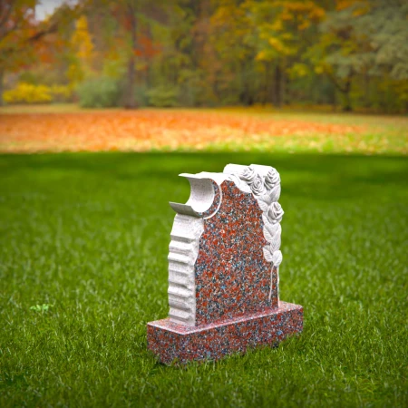 1473 - Granite Headstone with Crescent Moon and Rose Carving - 4