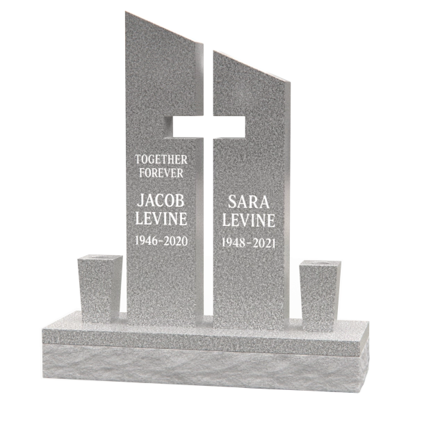 1201068 - Double Upright Headstone With Cross for Couples