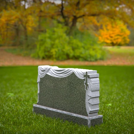 1493 - Elegant Granite Headstone with Draped Cloth and Cross – Timeless Memorial - 7