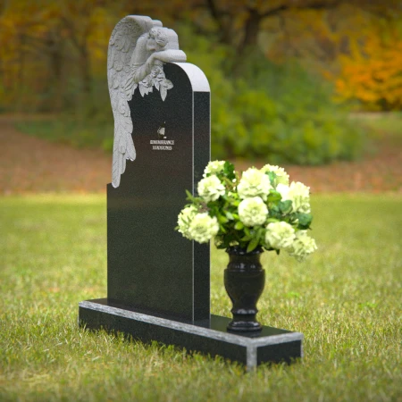 1241 - Serene Angel Granite Headstone with Flower Vase Memorial - 47