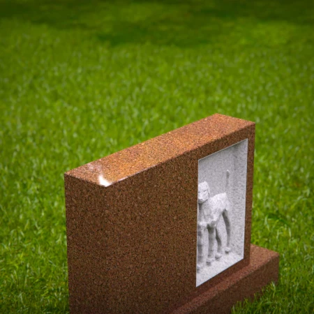 1461 - Brown Granite Dog Memorial Headstone with Engraved Relief - 4