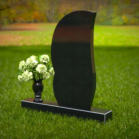 1280 - Modern Curved Granite Headstone with Single Flower Vase - 56