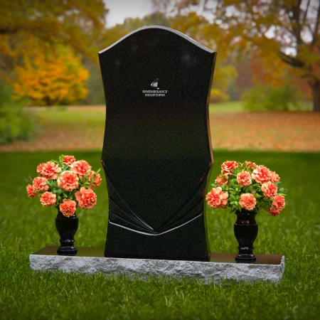 1293 - Elegant Granite Headstone with Unique Contours and Dual Flower Vases - 53