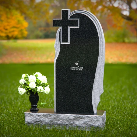 1371 - Graceful Asymmetrical Granite Headstone with Cross – A Symbol of Faith and Remembrance