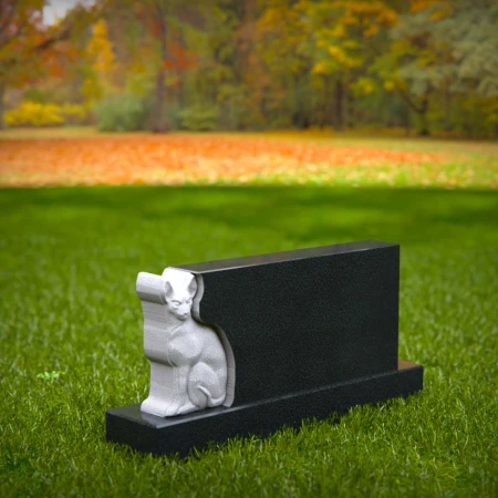 1456 - Elegant Black Granite Pet Memorial Headstone with Cat Sculpture - 6