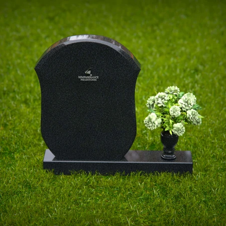 1314 - Unique Granite Headstone with Rounded Shield Design and Flower Vase