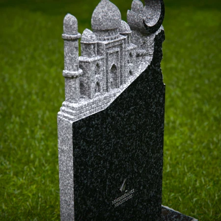 1259 - Elegant Granite Headstone with Intricate Mosque Design and Crescent Moon Accent – A Meaningful Memorial - 41