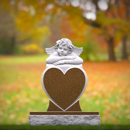 1492 - Heart-Shaped Granite Headstone with Angel Sculpture a Loving Memorial - 1