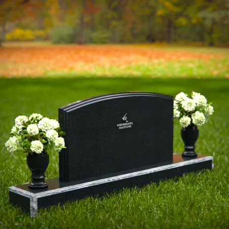 1279 - Double Vase Granite Headstone with Gently Arched Design - 10