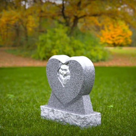 1463 - Heart-Shaped Gray Granite Cat Memorial Headstone - 8