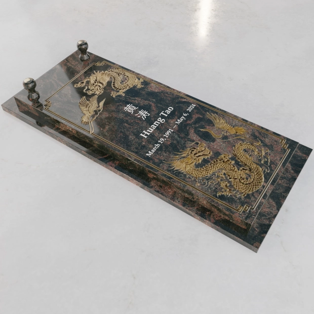 Luxury Asian Dragon & Crane Granite Ledger Memorial