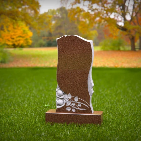 1560 - Contemporary Brown Granite Headstone with Floral Engraving - 3