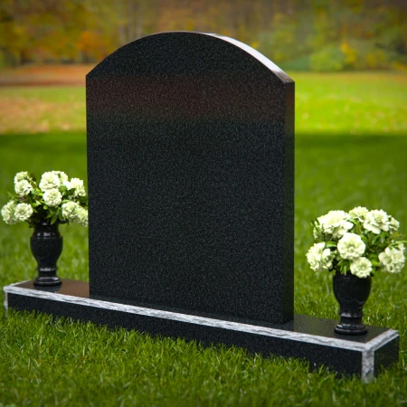 1321 - Traditional Arched Granite Headstone with Dual Floral Vases - 4