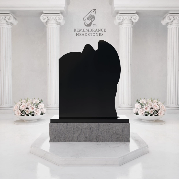 Premium Custom Granite Headstone — Angel Embrace with Asymmetric Arch