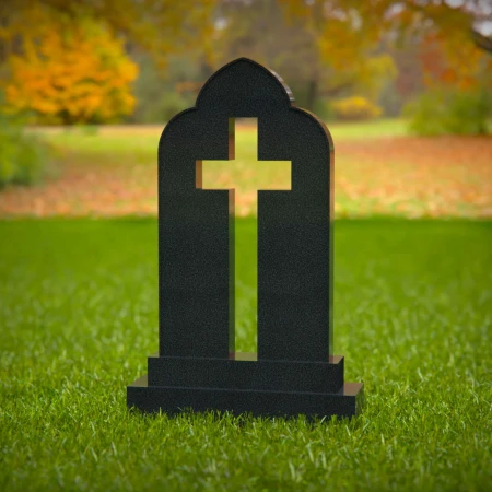 1575 - Black Granite Memorial Headstone with Cutout Cross Design