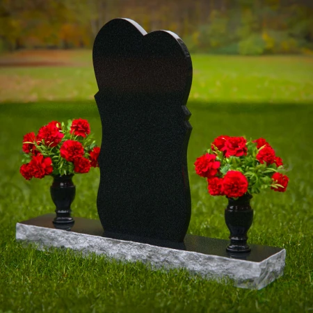 1277 - Unique Dual-Heart Granite Headstone with Twin Flower Vases - 54