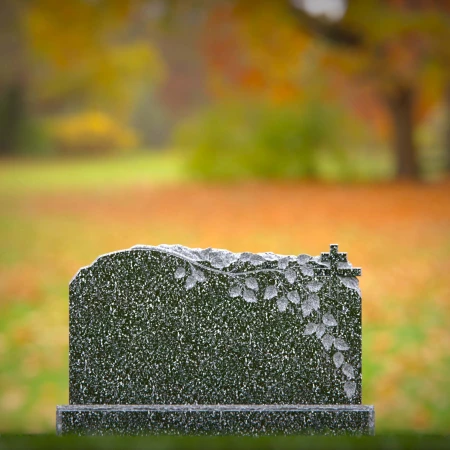 1544 - Classic Granite Headstone with Cross and Vine Leaf Engraving