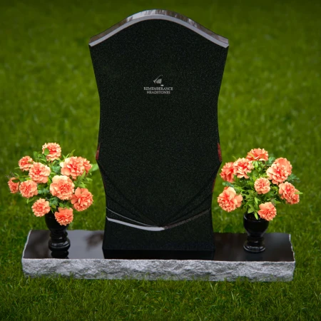 1293 - Elegant Granite Headstone with Unique Contours and Dual Flower Vases