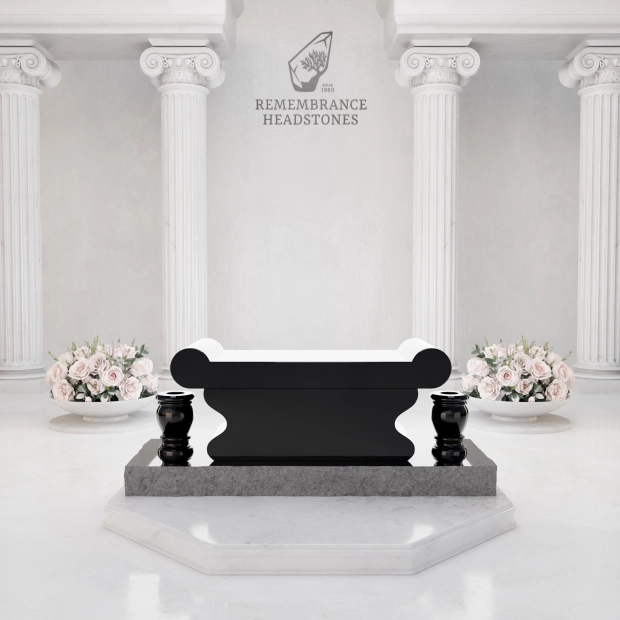  Luxury Jewish Granite Memorial Bench with Rolled Seat & Twin Vases
