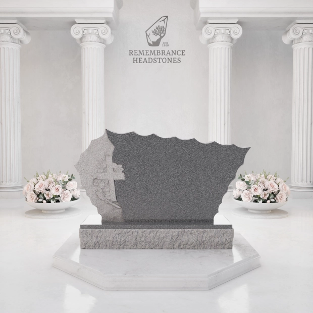 Luxury Shape Upright Granite Monument — Mountain & Cross