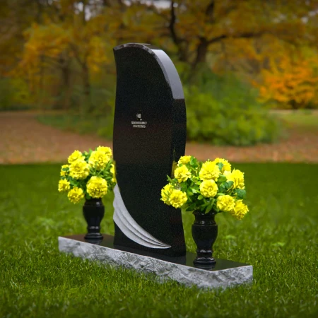 1358 - Elegant Curved Granite Headstone with Wave Accents - 52