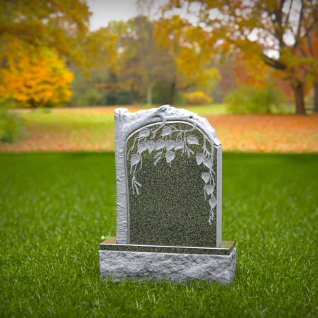 1472 - Nature-Inspired Granite Headstone with Engraved Vine and Leaves