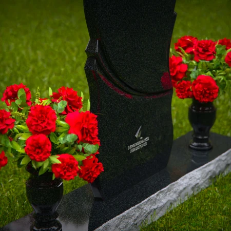 1277 - Unique Dual-Heart Granite Headstone with Twin Flower Vases - 56