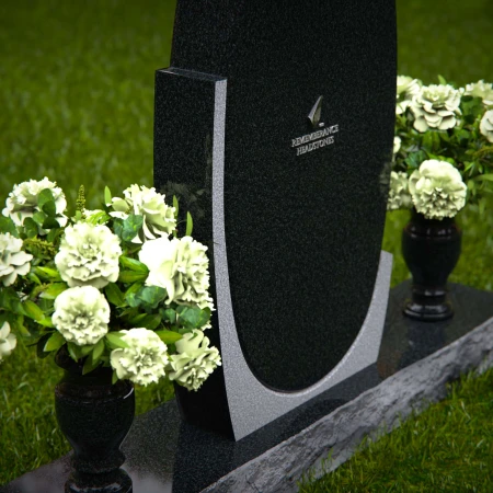 1266 - Elegant Oval Granite Headstone with Dual Floral Vases – A Timeless Memorial - 24