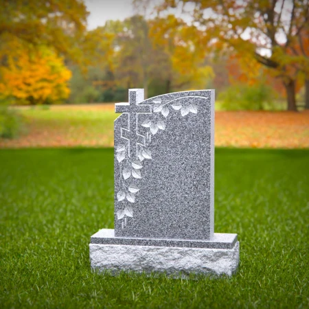 1499 - Granite Memorial Headstone with Cross and Vine Engraving