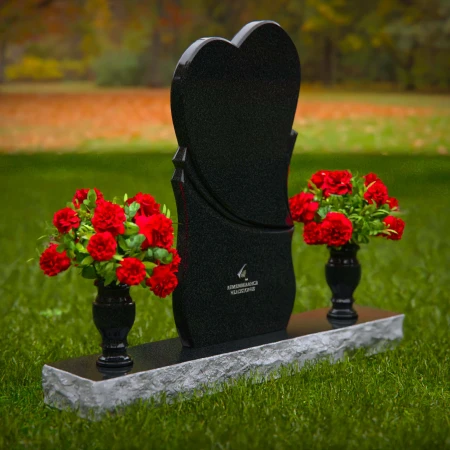 1277 - Unique Dual-Heart Granite Headstone with Twin Flower Vases - 51