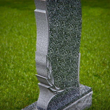 1478 - Elegant Black Granite Headstone with Laurel Leaf Engraving - 2