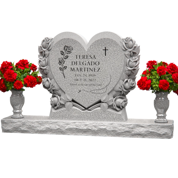 1201017 - Heart-Shaped Companion Monument With Rose Carvings