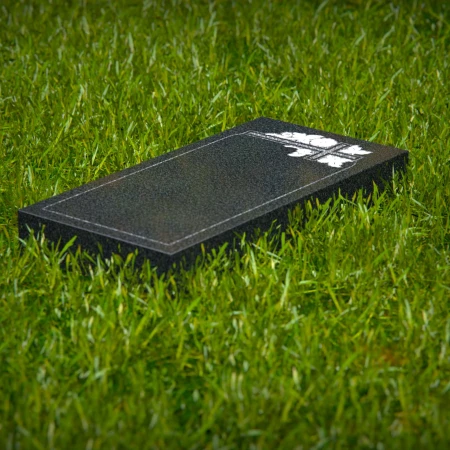 1636 - Granite Flat Grave Marker with Cross and Floral Engraving - 2